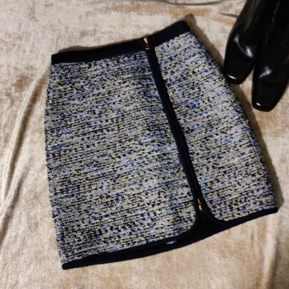 J.Crew Metallic Tweed Blue Rose Gold Zip Mini Skirt, Sz 00 - Picture 12 of 12